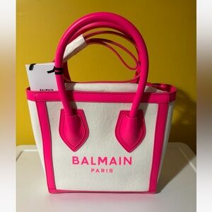 Balmain Pink and White Tote Bag with Logo